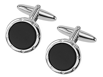 64-27R Black Plastic Round Screw Cufflinks