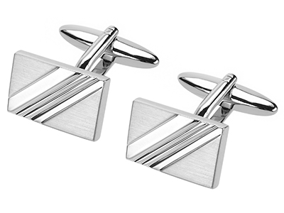 637-22R2 Brush Silver with Concave Stripes Cufflinks